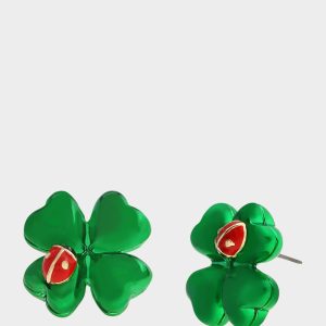 SHAMROCK LADYBUG STUD EARRINGS GREEN Women's St. Patrick's Day Shamrock Ladybug Earrings