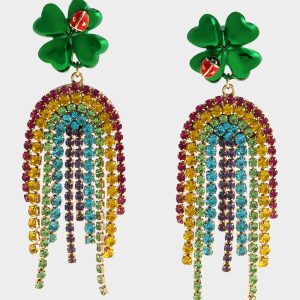 SHAMROCK RAINBOW CHANDELIER EARRINGS MULTI Women's St. Patrick's Day Shamrock Rainbow Earrings