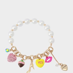 SWEETHEART CHARM STRETCH BRACELET PEARL Women's Valentine's Day Stretch Charm Pearl Bracelet