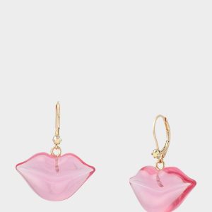 LIPS LEVER BACK EARRINGS PINK Women's Valentine's Day Drop Lips Earrings