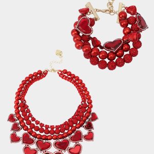 VALENTINE'S LOVE SPELL BUNDLE Women's Valentine's Day Red Heart Necklace and Bracelet Set