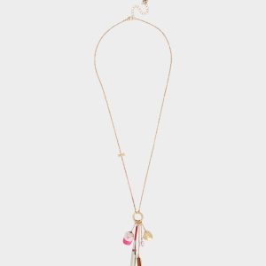 BASEBALL CHARM PENDANT NECKLACE PINK Sports-Themed Rhinestone Women's Necklace