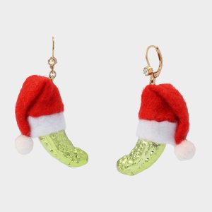 SANTA BABY PICKLE DROP EARRING GREEN Women's Christmas Holiday Pickle Earrings