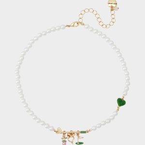 GOLF FRONTAL NECKLACE GREEN Women's Sports-Themed Golf Pearl Necklace