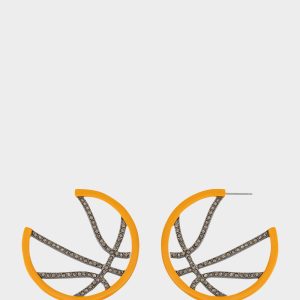 BASKETBALL HOOP EARRINGS ORANGE Sports-Themed Rhinestone Women's Earrings