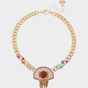 BASKETBALL SHORT PENDANT NECKLACE ORANGE Sports-Themed Women's Statement Necklace