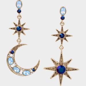 BETSEYS CELESTIAL STAR AND MOON MISMATCH EARRINGS BLUE Women's Star and Moon Earrings
