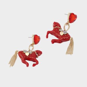 YEAR OF THE HORSE DROP EARRINGS RED Women's Chinese New Year Horse Drop Earrings