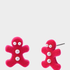 GINGERBREAD STUD EARRINGS PINK Women's Christmas-Themed Gingerbread Pearl Embellished Stud Earrings