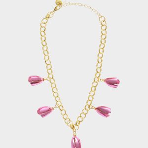 GARDEN GLAM TULIP CHARM FRONTAL NECKLACE PINK Women's Tulip Drop necklace
