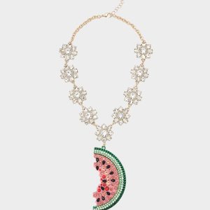 BETSEYS BACKYARD WATERMELON PENDANT MULTI Women's Watermelon Rhinestone Pendant Necklace