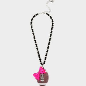 RIBBON FOOTBALL PENDANT PINK Women's Football Pendant Necklace