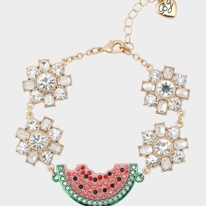 BETSEYS BACKYARD WATERMELON FLEX BRACELET PINK Women's Rhinestone Watermelon Bracelet