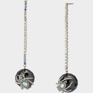DISCO BALL SPIDER EARRINGS CRYSTAL Women's Halloween-Themed Spider Disco Ball Drop Linear Rhinestone Earrings