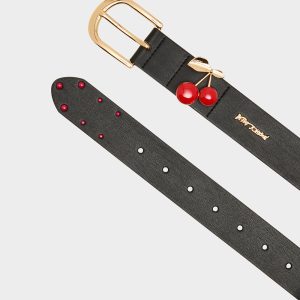 CHERRY KEEPER BELT 34MM BLACK Women's Black Faux Leather Cherry Charm Belt
