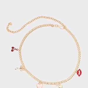 MULTI CHARM CHAIN BELT GOLD Women's Metal Charm Adjustable Belt