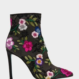 ANITA BLACK MULTI FLORAL Pointed-Toe Heeled Ankle Boot