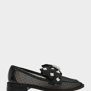 SETH BLACK Women's Mesh Pearl Bow Slip-On Loafer