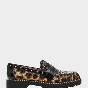 LYDIAA LEOPARD Rhinestone Embellished Platform Women's Loafer
