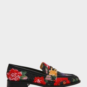CANNE BLACK FLOWER MULTI Slip-On Embellished Rhinestone Women's Loafer