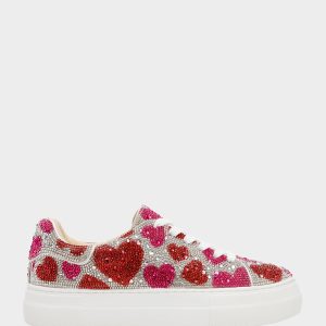SIDNY RED/PINK HEARTS MULTI Women's Rhinestone Valentine's Day Heart Sneakers
