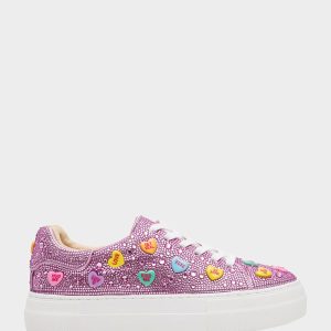 SIDNY PINK MULTI HEARTS Women's Rhinestone Candy Heart Sneaker