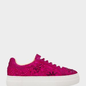 REILY Fuchsia Platform Low-Top Lace-Up Rhinestone Women's Sneaker