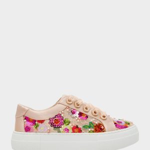 BONNY Nude Floral Sequin Mesh Floral Platform Low-Top Women's Sneaker