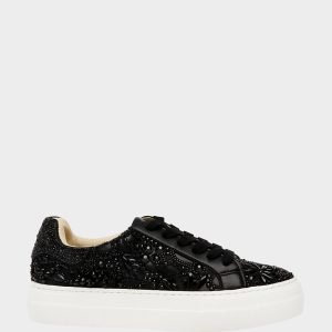 REILY Black Platform Low-Top Lace-Up Rhinestone Women's Sneaker