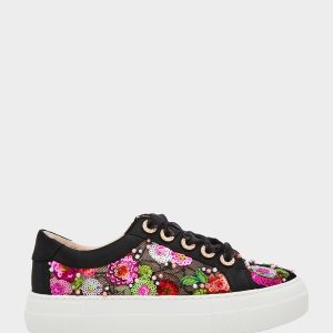 BONNY Black Floral Sequin Mesh Floral Platform Low-Top Women's Sneaker