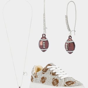 THE BIG GAME BUNDLE Women's Football Rhinestone Sneakers, Earrings, and Necklace Set