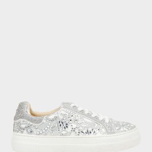 REILY WHITE Platform Low-Top Lace-Up Rhinestone Women's Sneaker