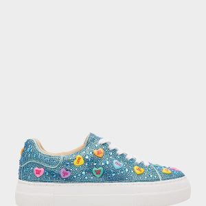 SIDNY MINT MULTI HEARTS Women's Rhinestone Candy Heart Sneakers