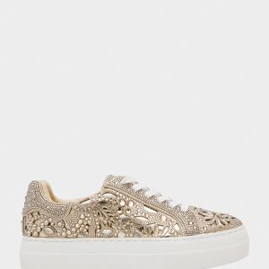REILY LIGHT GOLD Platform Low-Top Lace-Up Rhinestone Women's Sneaker