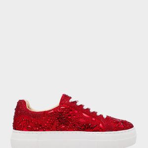 REILY RED Platform Low-Top Lace-Up Rhinestone Women's Sneaker