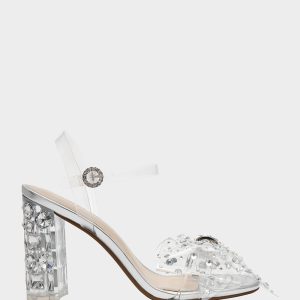 PRATT Silver Women's Rhinestone Embellished Flower Heel