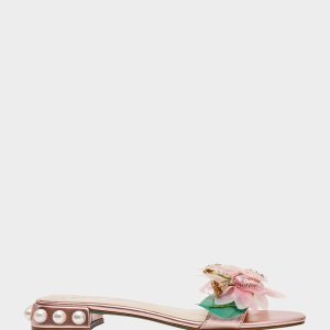 ROSIA Light Pink Flower Embellished Pearl Square-Toe Women's Block Heel