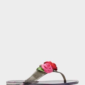 TRENTEN Black Rose Jelly Thong Strappy Women's Sandal