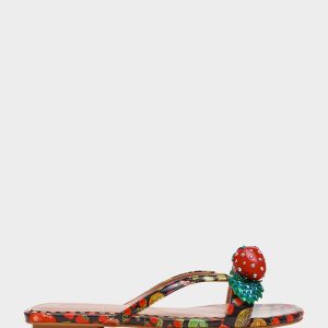 GARRIK BLACK MULTI Women's Thong Strappy Fruit Printed Sandal