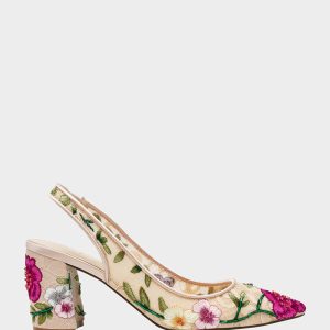 LIRA BLUSH MULTI FLORAL Pointed-Toe Slingback Mesh Women's Heel