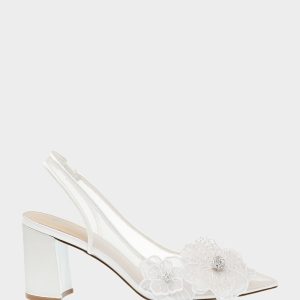 PETRA IVORY Slingback Floral Mesh Block Heel