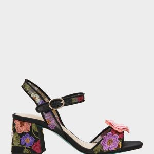 BLARE BLACK FLORAL Square-Toe Slingback Block Heel