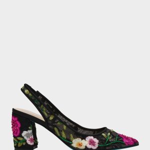 LIRA BLACK MULTI FLORAL Pointed-Toe Slingback Mesh Women's Heel