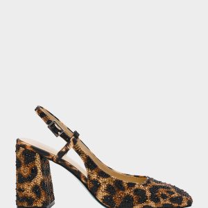 ELIAS LEOPARD Square-Toe Slingback Block Heels