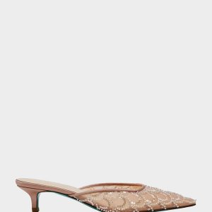 ELLIS NUDE Pointed-Toe Mesh Embellished Mule Women's Kitten Heel