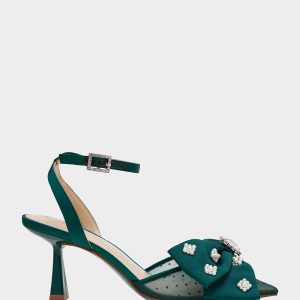 MARK EMERALD Pointed-Toe Mesh Pump Rhinestone Bow Women's Heel