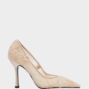 ROXIE Nude Pointed-Toe Mesh Stiletto Pump Women's Heel