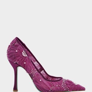 ROXIE OXBLOOD Pointed-Toe Mesh Stiletto Pump Women's Heel