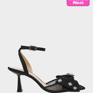 MARK BLACK Pointed-Toe Mesh Pump Rhinestone Bow Women's Heel