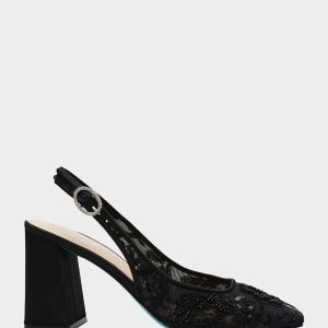 NINAH BLACK Square-Toe Slingback Mesh Block Heels